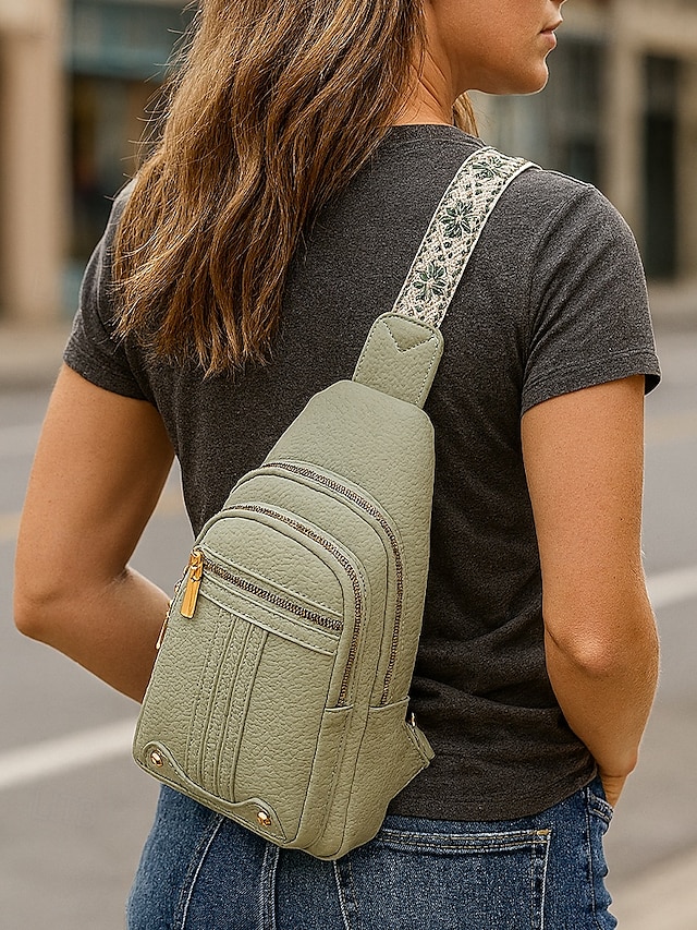  Dámská nepromokavá crossbody kabelka z umělé kůže - ležérní lehká crossbody kabelka s multifunkčními kapsami a širokým ramenním popruhem s etnickým vzorem, ideální na cestování, nakupování i každodenní nošení