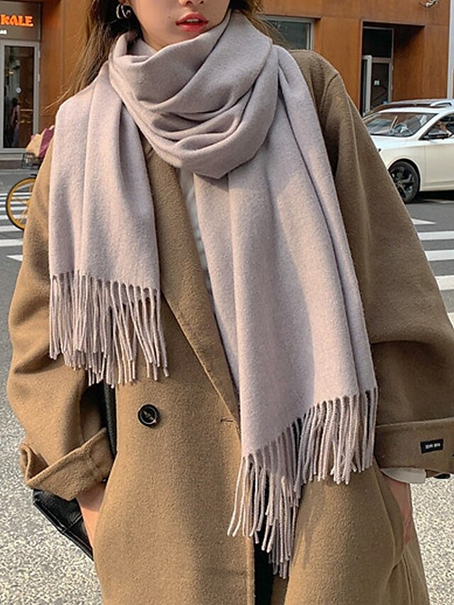  Dame Rektangulært skjerf Skjerf for kvinner Gate Daglig Stevnemøte Grå Beige Hvit Skjerf Ren farge