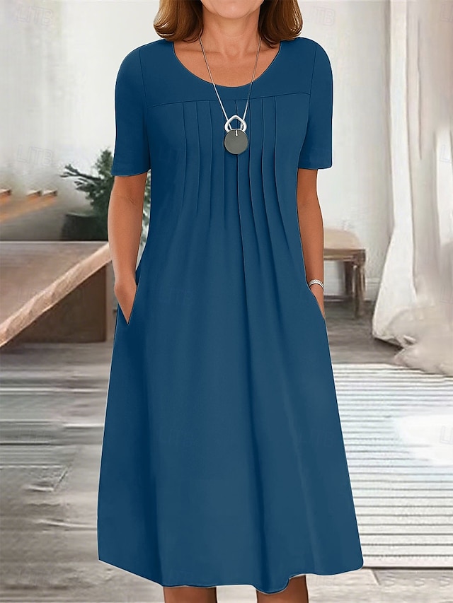  Damen Midikleid T-Shirt-Kleid A Linie Kleid Sommerkleid Urlaub Lässig Täglich Normale Passform Grafik Einfach Kurzarm Rundhalsausschnitt Schwarz Weiß Rote Blau Sommer Frühling