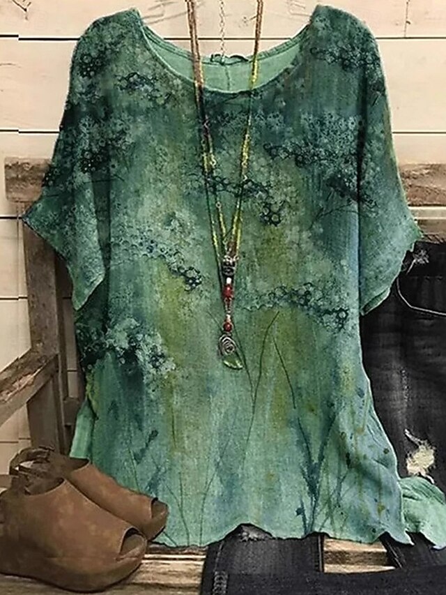 Women's T Shirt Tee Top Floral Fashion Modern Short Sleeve Crew Neck Regular Tops Daily Going out Beach Wear Print Green Summer4