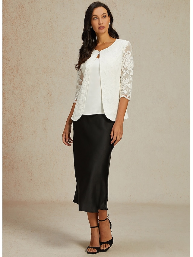 sacou damă din dantelă, blazer, plasă, elegant, mânecă 3/4, guler rotund, bluze obișnuite, nuntă, invitați, serviciu, zi de zi, dantelă, alb, primăvară, toamnă