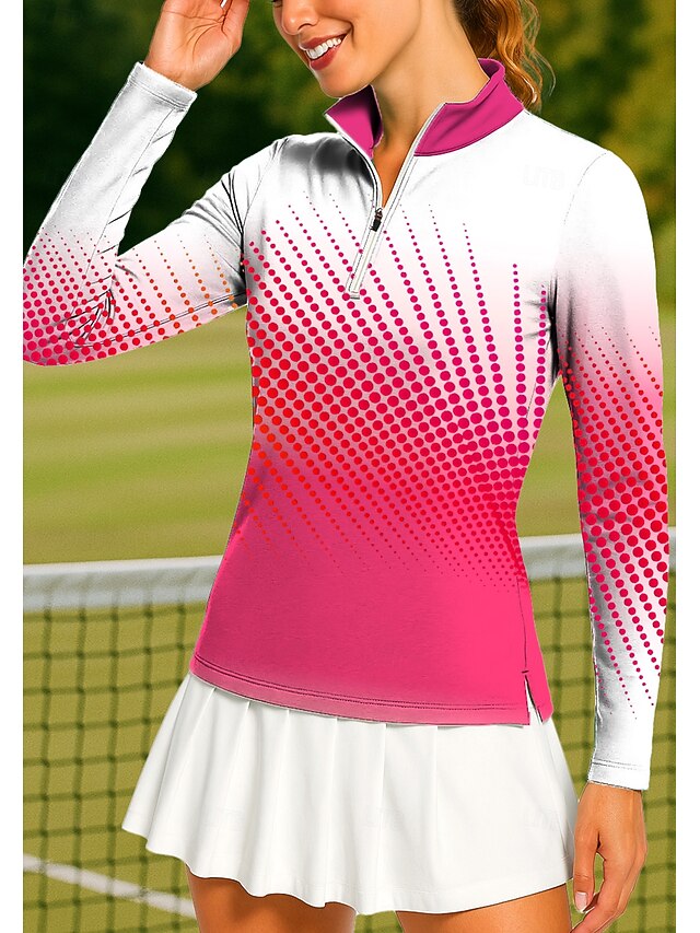 Women's Geometric Gradient Golf Polo Shirt Tennis Shirt Tennis Tee Long Sleeve Print Quarter Zip Pullover UV Protection Elastic Breathable Tennis Golf Pickleball Standing Collar Zip Collar Shirt Polo4