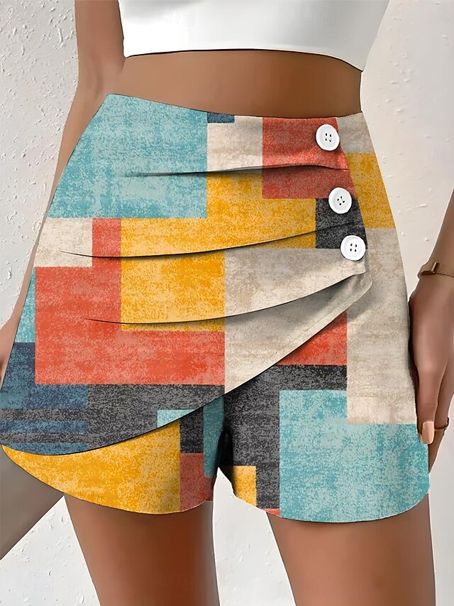 Women's Chinos Shorts Elegant Vacation Vintage Short High Waist Graphic Geometric Pattern Abstract Layered Quick Dry Comfortable Breathable Inelastic Outdoor Street Daily Yellow Pink Brown Summer4