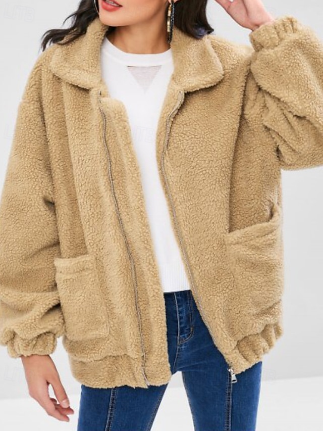  Femmes Sweats zippés Uni Occasionnel manche longue Col roulé Hauts Réguliers Rue Fête Sortir Fermeture éclair Avec Poches Noir Blanche Rouge Kaki Automne Hiver