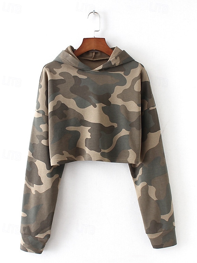  Per donna Felpa con cappuccio Mimetico Streetwear Casual Manica Lunga Con Cappuccio Top Regolari Streetwear Ferie Stampato Verde Autunno Inverno