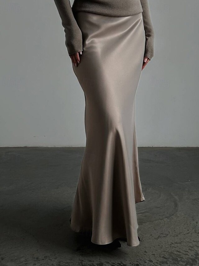  Femmes Jupe Moulant Mode Maxi Taille Basse Jupes Uni Micro-Élastique Soirée Rue Noir Blanche Kaki Gris Claire Automne Polyester