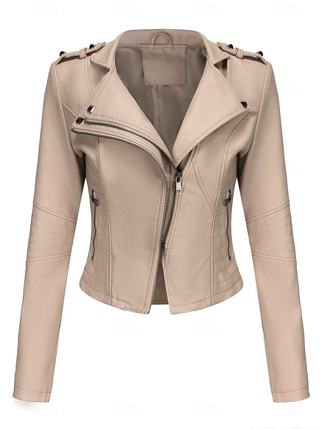  Per donna Giacca in Ecopelle Confortevole Tasca Cerniera completa Moda Stile da Strada Semplice All'aperto Casual Quotidiano Corto Collo ripiegato Vestibilità regolare Manica Lunga Capispalla Nero