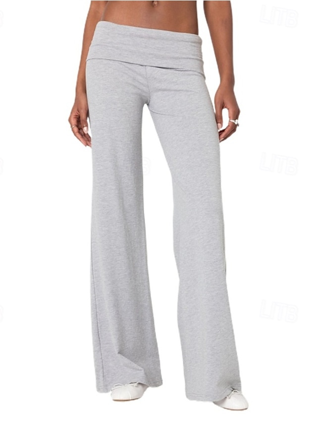  Pentru femei Picior Larg Pantaloni Pantaloni Palazzo Modă Șic Stradă Lungime totală Natural Simplu Talie elastică Respirabilitate Comfortabil Stradă Purtare Zilnică Ieșire Roșu Vin Negru 1 # Negru