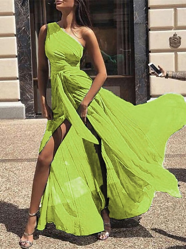  Women's Maxi Dress Cocktail Dress Wedding Guest Dress Chiffon Dress A Line Dress Elegant Sexy Formal Wedding Party Regular Fit Sleeveless V Neck Yellow Red Purple Green Summer