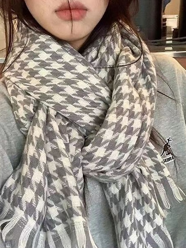  Per donna Sciarpa rettangolare Sciarpe da donna Streetwear Quotidiano Data Grigio Nero Bianco Sciarpa Pied-de-poule