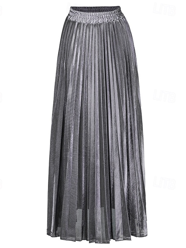  Dame الالتفاف Mote Fritid Maksi Høy Midje Skjørt عادي Flettet Mikroelastisk Fritid / hverdag Helg Sølv Svart Gylden Rød Sommer Polyester