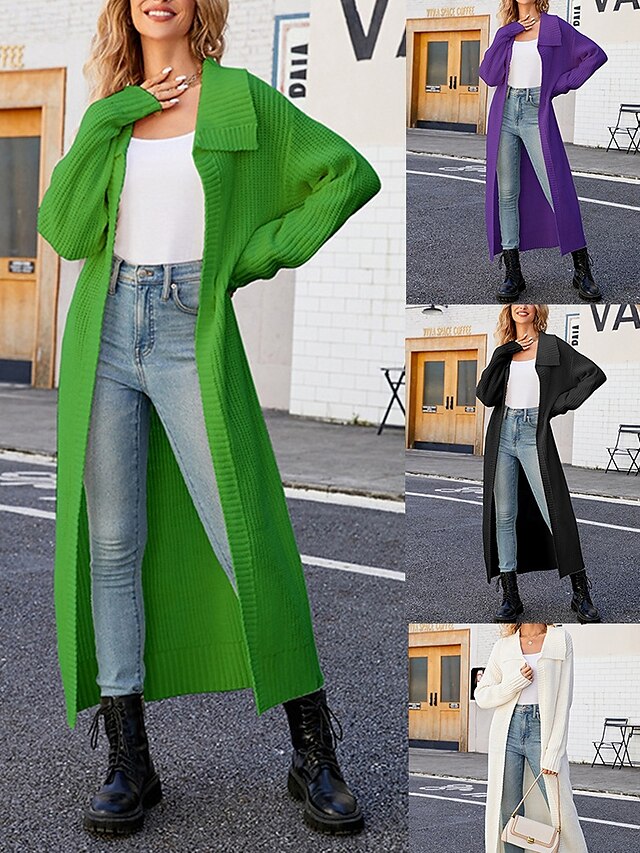  Pentru femei Pulover Bluza Modă Șic Stradă Zilnic Culoare solidă Striat Deschis frontal Tricotat Manșon Lung Topuri lungi Tricotat Concediu Ieșire Sfârșit de săptămână Negru Alb Toamnă Iarnă