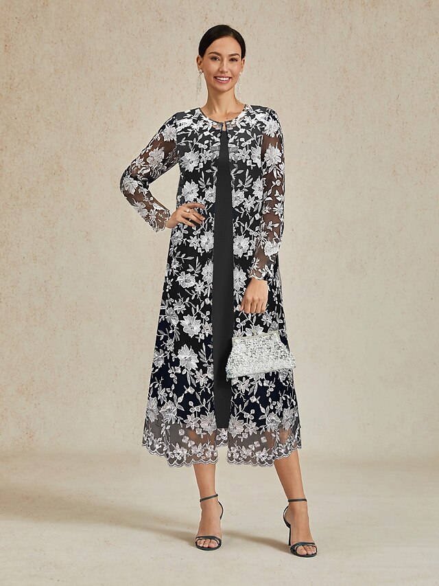  Femmes Manteau Respirant Dentelle Broderie Élégant Fleuri Formel Mariage Soirée Long Col Rond Coupe Ample manche longue Vêtements d'extérieur Noir Été Printemps