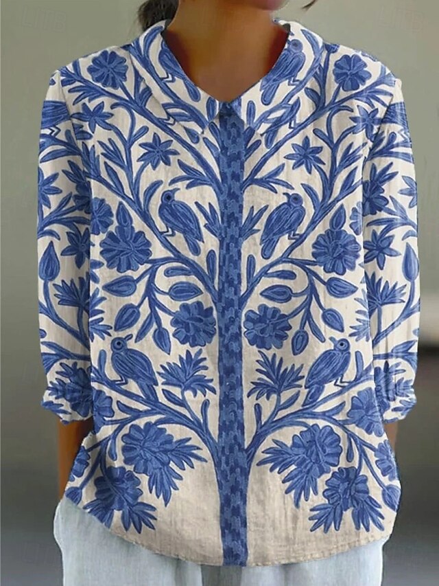 Women's Blouse Long Sleeve Peter Pan Collar Casual Floral Graphic Vintage Daily Stylish 3/4 Length Sleeve Collar Regular Tops Daily Print Yellow Pink Blue Summer Spring4