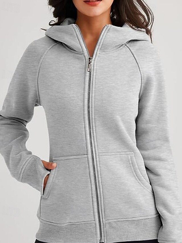  Femmes Sweats à capuche zippés Uni Streetwear Occasionnel manche longue À capuche Hauts Réguliers Fête Sortir Fermeture éclair Avec Poches Noir Blanche Orange Gris Automne Hiver
