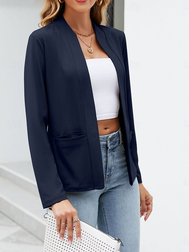  Per donna Blazer Confortevole Traspirante Tasca Casual Semplice Ufficio Streetwear Casuale Abbigliamento quotidiano Aperto davanti Regolare Collo alla coreana Vestibilità regolare Manica Lunga