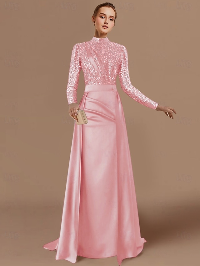 Celadon Square Neck Long Sleeves Beaded Sweep Train Evening Formal Dress main image 0