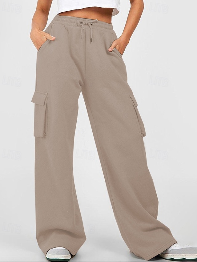  Femmes Pantalons Cargo Slacks Streetwear Occasionnel Longueur complète Naturel Uni Avec Poches Conception à cordon élastique Confortable Rue Fête Tenue quotidienne Gris foncé Abricot Gris Noir Automne