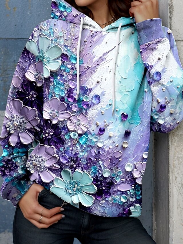 Women's Hoodie Pullover Sweatshirt Oversized Long Sleeve Casual Graphic Floral Warm Active Hooded Regular Tops Street Dailywear Print Light Pink Light Green Blue Spring Fall Winter4