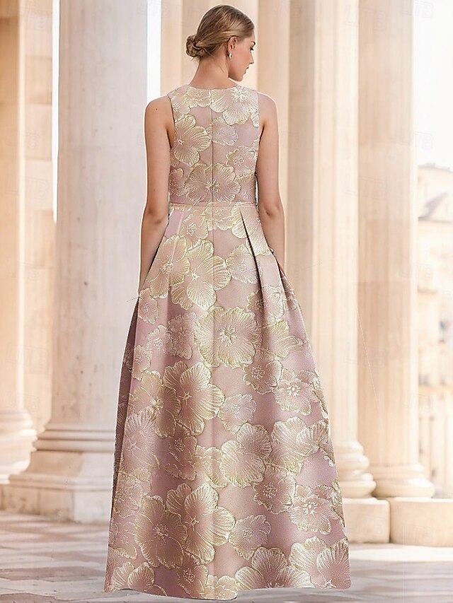 Jacquard A-Line Tea-Length V-Neck Formal Dresses with 3D Flowers main image 1