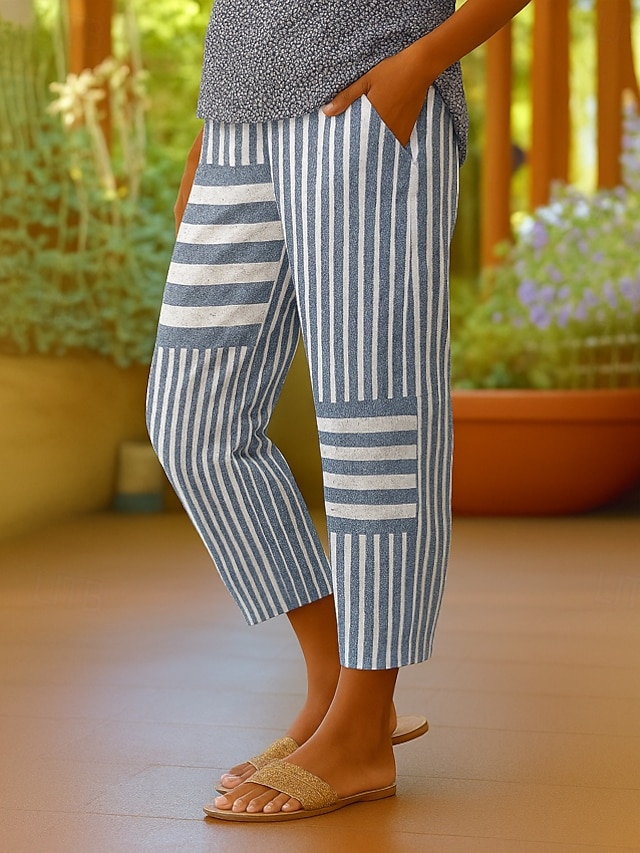  Femmes Chinos Shorts Pantacourt Élégant Vacances ancien Longueur cheville Taille haute Graphique Rayure Rayé Superposé Non Elastique Extérieur Rue Quotidien Noir Bleu Rouge Été Printemps
