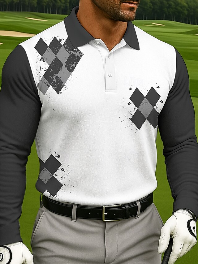  Męskie Geometryczny Golf Gra polo Koszulki sportowe polo Długi rękaw Koszulki polo Koszule z kołnierzykiem Codzienny Sport Druk 3D Wiosna Jesień Czarny Niebieski Fioletowy
