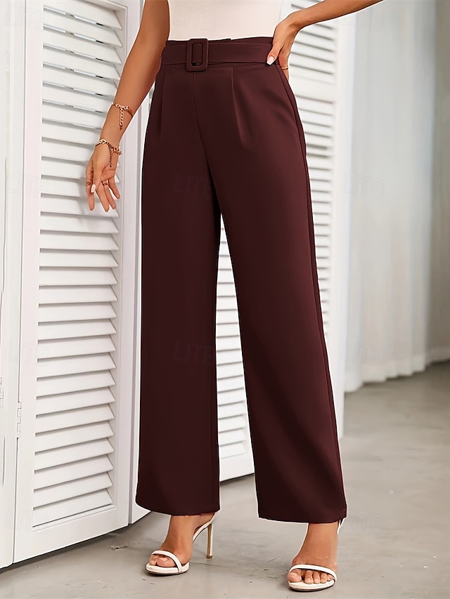  Pentru femei Costume Picior Larg Pantaloni Modă Șic Stradă Lungime totală Talie Înaltă Simplu Respirabilitate Comfortabil Micro-elastic Afaceri Purtare Zilnică Maro Închis Negru Verde Deschis Roz