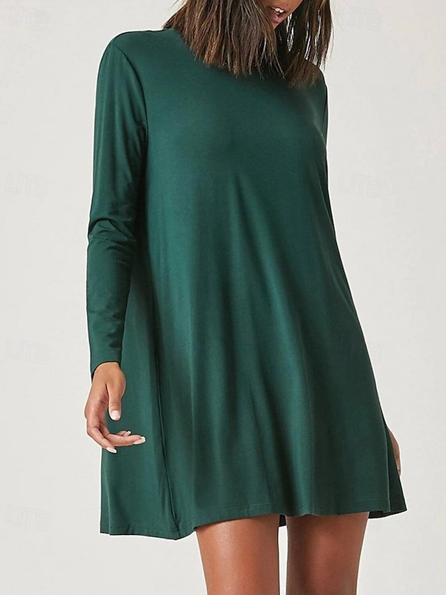  Damen Minikleid Freizeitkleid Mode Klassisch Outdoor Date Normale Passform Einfach Langarm Rundhalsausschnitt Grün Sommer Frühling Herbst