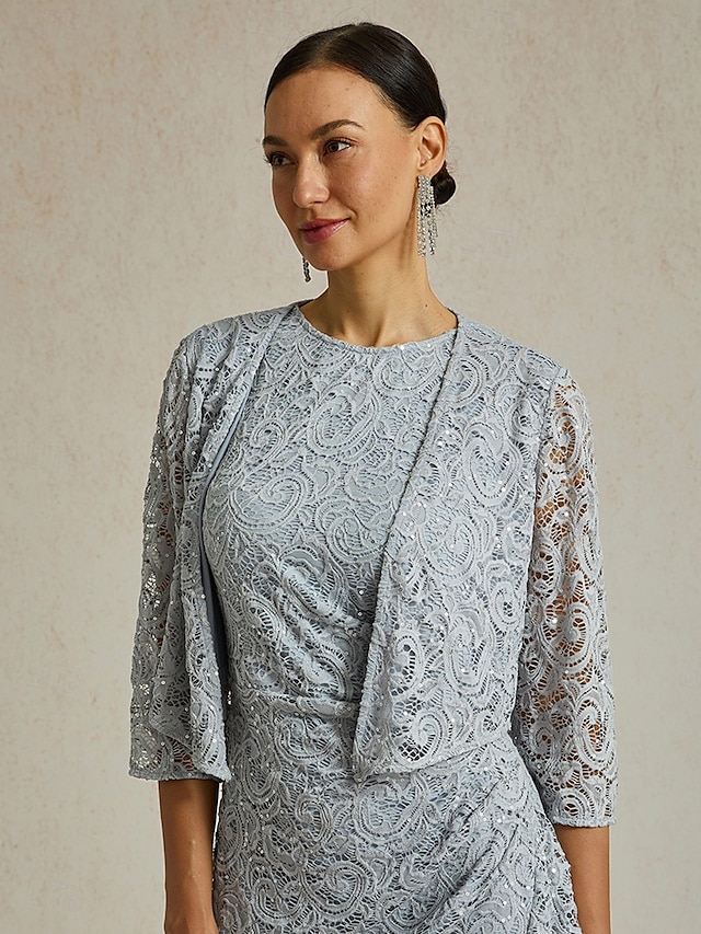  Dámské Krajková košile Elegantní Denní Večírek Tričkový Světle šedá Léto Jaro Podzim