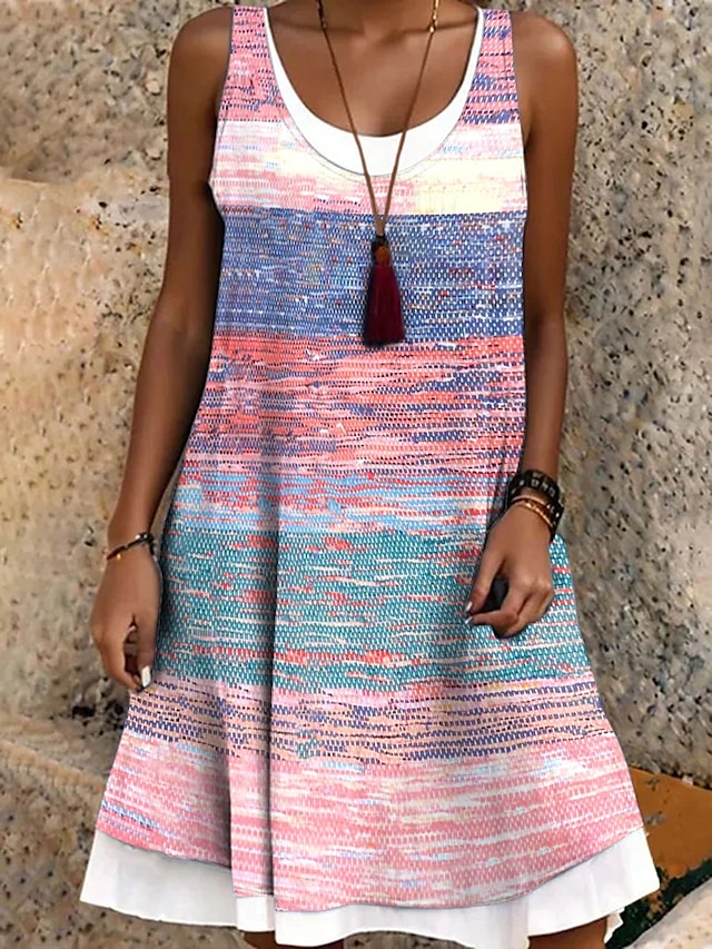  Női Mini ruha Nyári ruha A vonalú ruha Vállon kívüli ruha Szabadság Alkalmi Boho Napi Laza öltözet Grafika Mértani Ujjatlan Terített nyak Arcpír rózsaszín Medence Bíbor Lóhere Nyár Tavasz Ősz