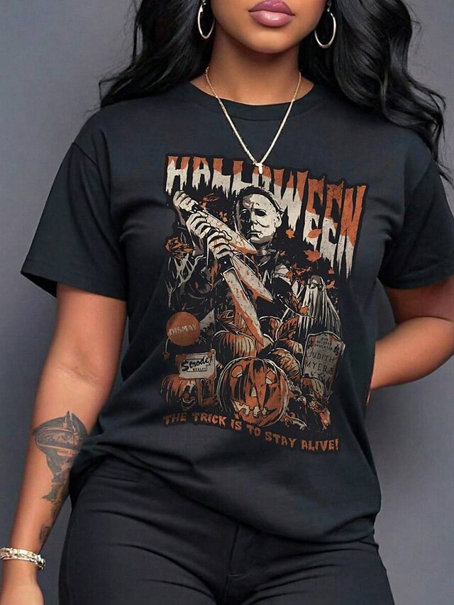 Halloween Women's T Shirt Graphic Pumpkin Ghost Vintage Stylish Classic Short Sleeve Crew Neck Round Neck Regular Tops Daily Weekend Print Black Summer Spring Fall4