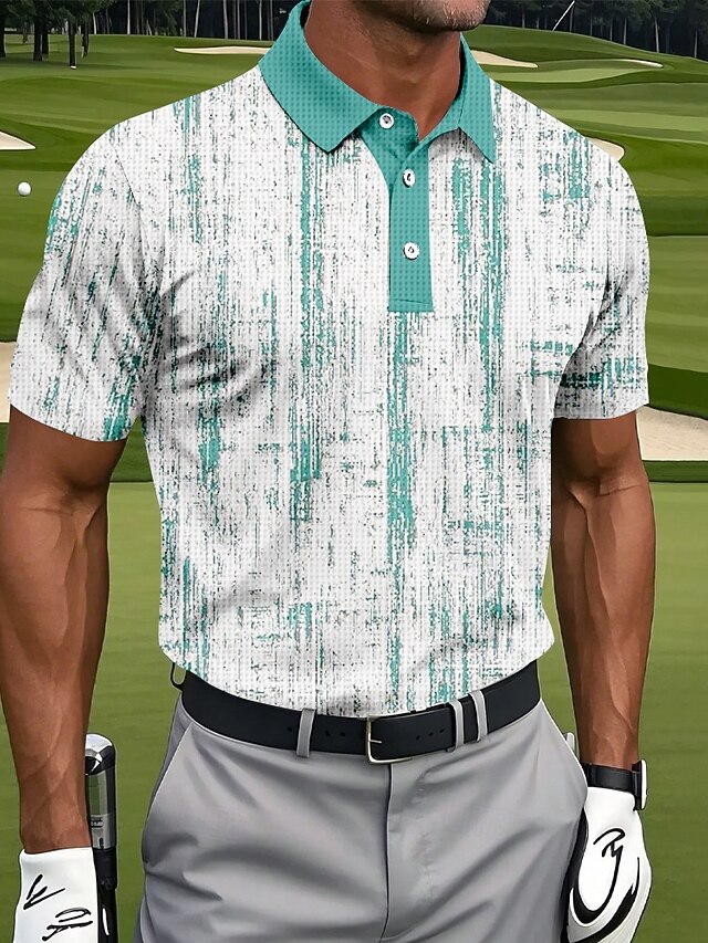  Homme Abstrait Golf Chemises Polo Gaufre Chemise de golf Manche Courte Polos Chemises à Col Vêtements de sport Occasionnel Extérieur Athleisure Tenue quotidienne Impression 3D Boutons Été Bleu Violet