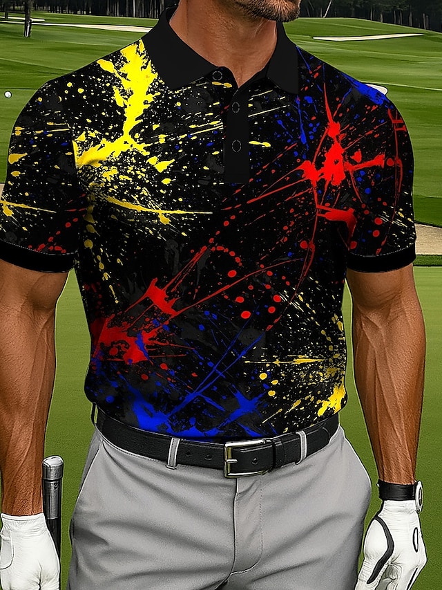  Per uomo Golf Inchiostro splash Polo Polo Sportivi Manica Corta Magliette polo Camicie con Colletto Casual Athleisure Stampa 3D Bottoni Estate Nero Bianco