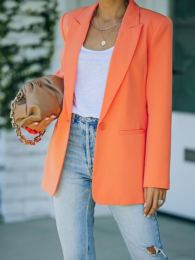  Damen Blazer Bequem Atmungsaktiv Tasche Mode Modern Einfach Arbeit Täglich Regulär Umlegekragen Normale Passform Langarm Oberbekleidung Rosa Orange Grün Frühling Herbst