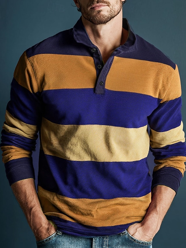  Per uomo Strisce orizzontali Polo da rugby Manica Lunga Magliette polo Camicie con Colletto Abbigliamento Sportivo Casual Scuola All'aperto Athleisure Stampa 3D Primavera Autunno Inverno Marrone
