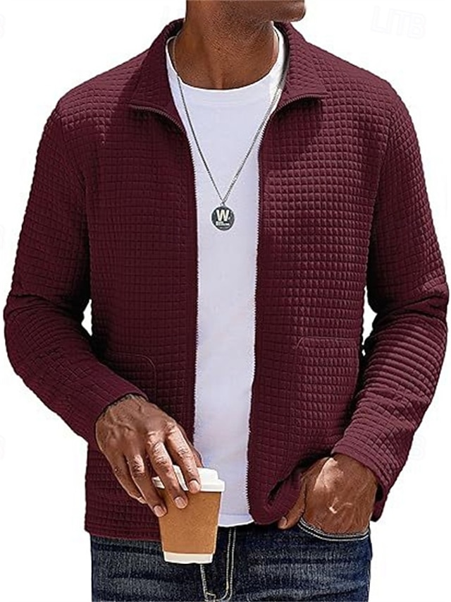  Herren Leichte Jacke Waffeljacke Freizeitjacke Urlaub Täglich Tasche Frühling Herbst Einfach Mode Klassisch Revers Regulär Schwarz Weiß Wein Khaki Armeegrün Jacken
