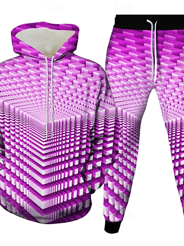  Hombre Geométrico de impresión en 3D 2 piezas Conjuntos de sudaderas 3D Chándal Sudadera con capucha Manga Larga Pantalones largos Con Capucha Casual / Diario Ropa Deportiva Impresión 3D Primavera