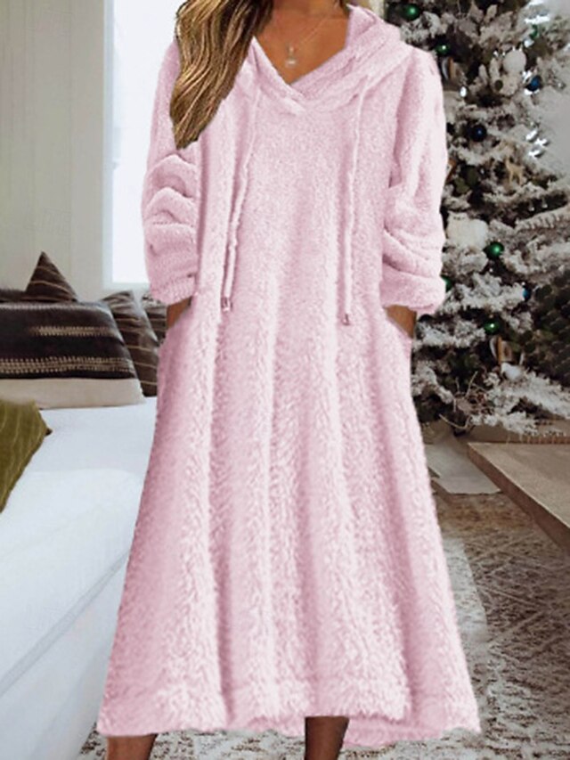 Women's Midi Dress Sweater Dress Hoodie Dress Fashion Modern Vacation Daily Weekend Regular Fit Plain Long Sleeve Hooded Pink Army Green Khaki Winter Autumn4