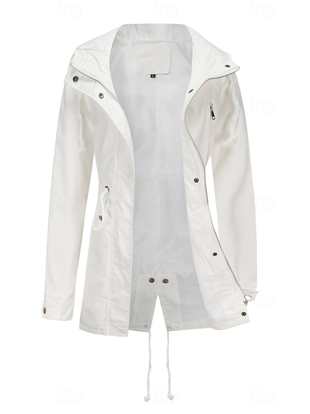  Per donna Cappotto Impermeabile Confortevole Cerniera completa Coulisse Moda Stile da Strada Semplice All'aperto Casual Quotidiano Lungo Con Cappuccio Vestibilità regolare Manica Lunga Capispalla