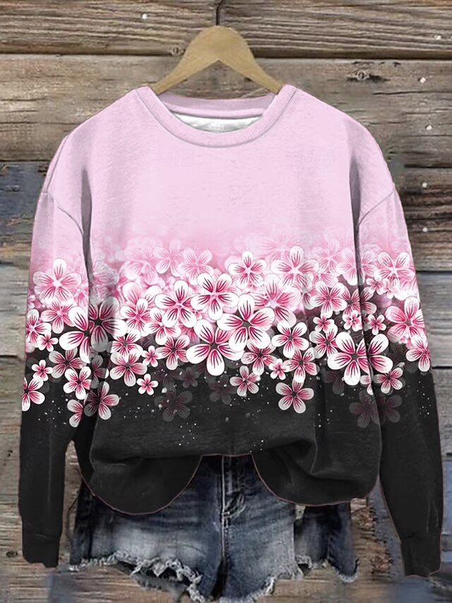 Women's Pullover Sweatshirt Hoodies Floral Graphic Fashion Casual Long Sleeve Crew Neck Regular Tops Street Dailywear Print Pink Fuchsia Gray Spring Fall Winter4