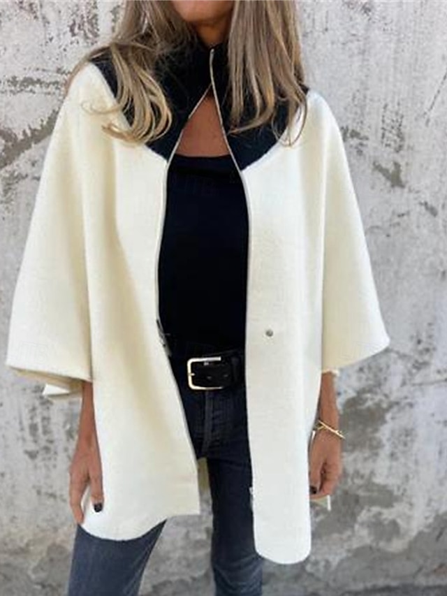  Damen Mantel Freizeitjacke Warm Bequem Patchwork Reißverschluss Mode Modern Lässig Farbblock Ausgehen Wochenende Reisverschluss Regulär Stehkragen Normale Passform Dreiviertelarm Oberbekleidung