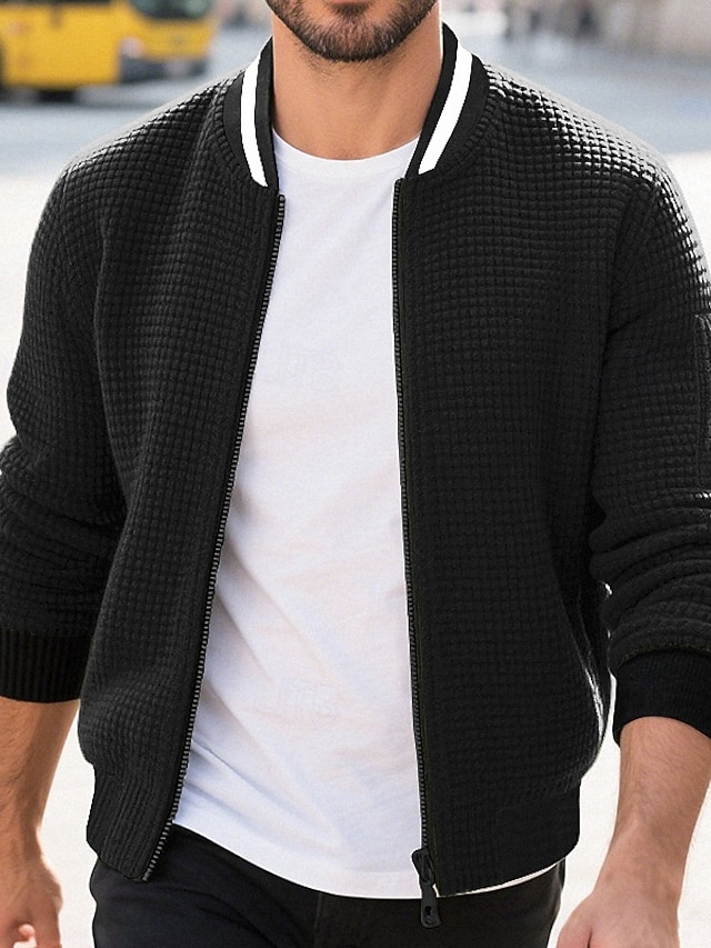  Herren Leichte Jacke Freizeitjacke Collegejacke Urlaub Täglich Tasche Spleißen Frühling Herbst Farbblock Mode Klassisch Stehkragen Regulär Waffelstoff Schwarz Weiß Wein Marineblau Khaki Jacken