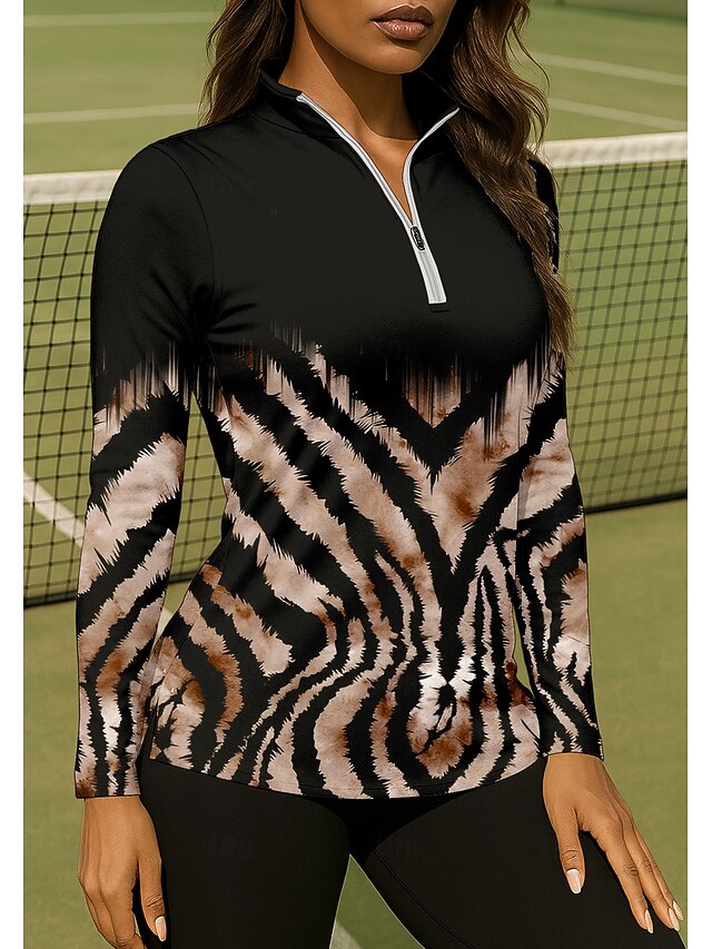 Women's Leopard Gradient Shirt Sport Shirt Golf Polo Shirt Tennis Shirt Long Sleeve Zipper Floral UPF50+ UV Resistant High Elasticity Moisture Wicking Breathable Tennis Golf Pickleball Stand Collar4