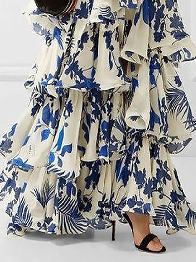 Casual Vacation Floral Print Backless Adjustable Strapless Long Dresses
