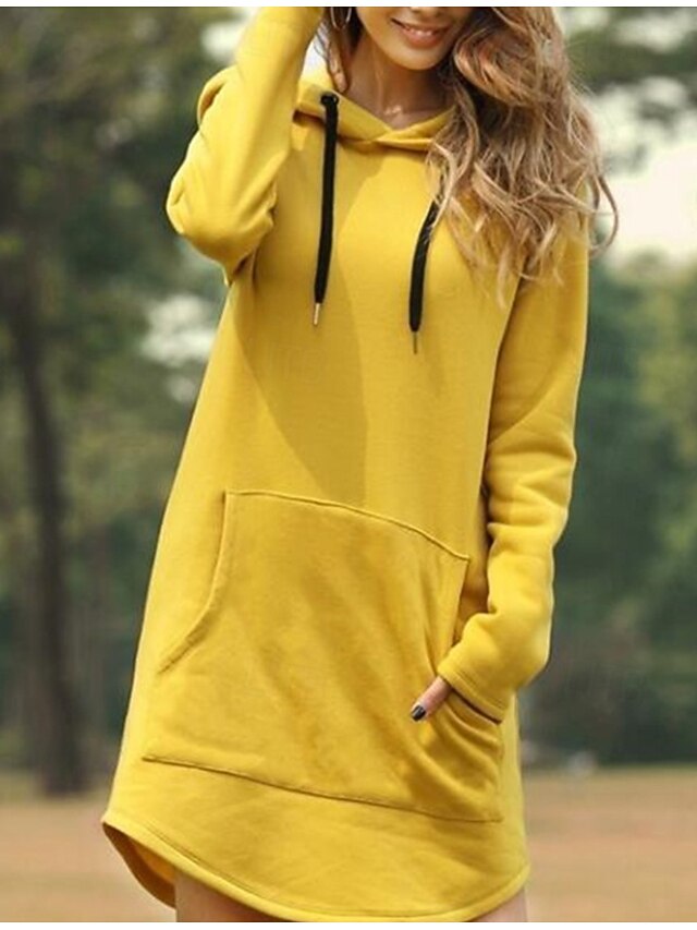  Damen Kapuzenpullover Einfach Streetwear Lässig Bequem Langarm Mit Kapuze Lange Oberteile Straße Ferien Ausgehen Tasche Viertel Postleitzahl Gelb Rote Grau Herbst