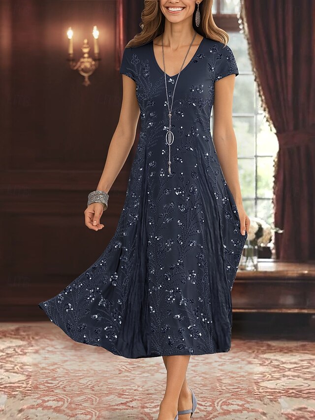 2 Pieces Round Neck Tea-Length Mother of the Bride Dresses with Jacket & Lace Appliques