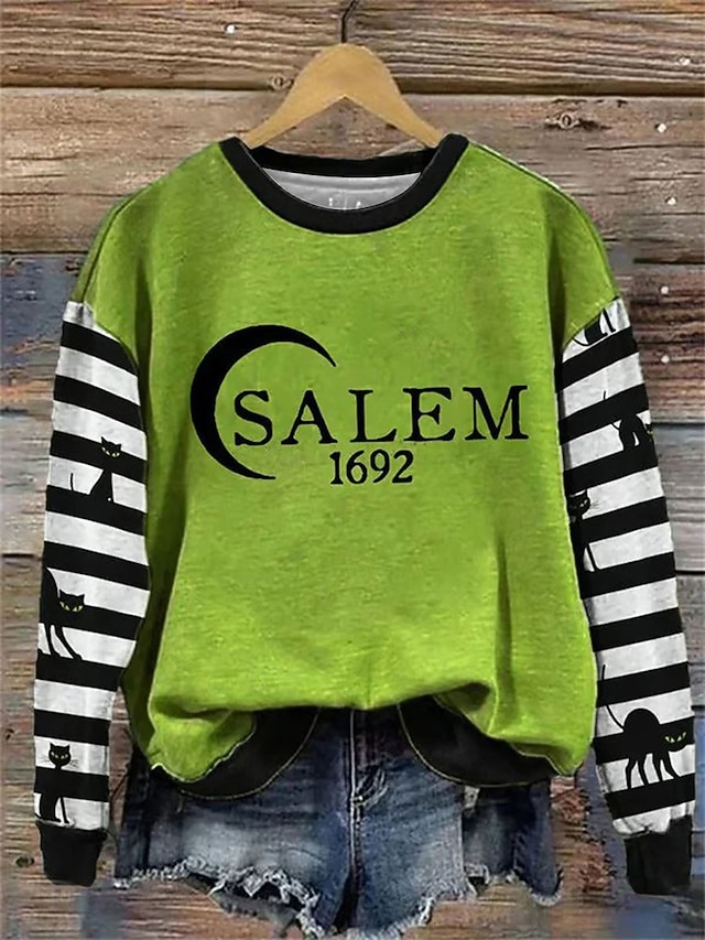 Per donna Felpa Pullover Grafico Lettera Moda Casual Manica Lunga Girocollo Top Regolari Streetwear Abbigliamento Quotidiano Casuale Stampato Nero Arancione Verde Autunno Inverno