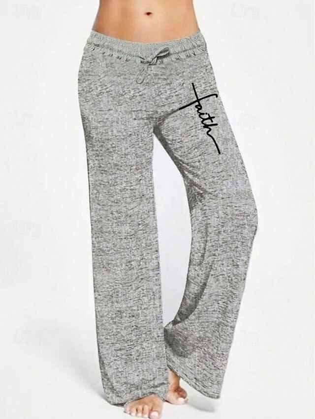 Women's Wide Leg Chinos Casual Full Length Natural Letter Wide Leg Drawstring Comfy Breathability Casual Daily Gray Spring Fall Regular Fit4