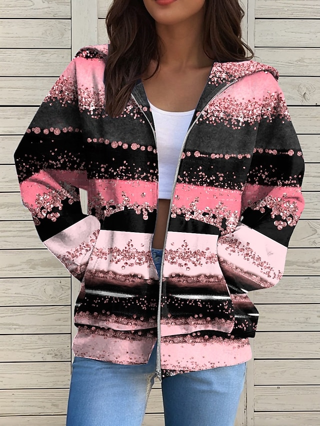  Womens hanorac cu fermoar geometric abstract activ casual maneci lungi cu gluga tops obisnuite Casual Holiday buzunar frontal roz albastru marin albastru violet verde Primavara Toamna