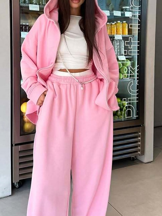 Femmes Mode Streetwear Survêtement Ensembles de Pantalons manche longue À capuche Uni Fermeture éclair Tenue quotidienne Date Rose Claire Rouge Bordeaux Beige Printemps & Automne Coupe régulière